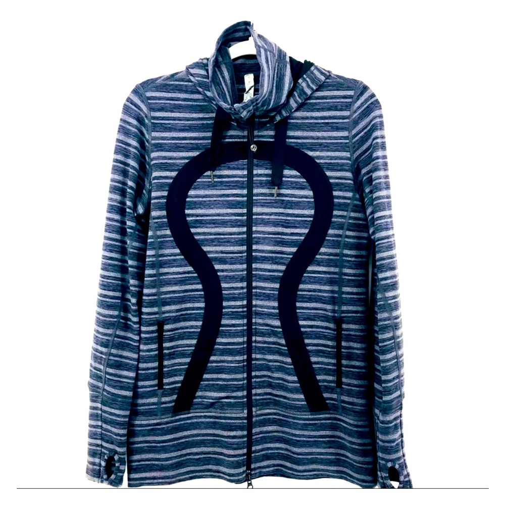 Lululemon In Stride jacket black grey space-dye print zip-up hoodie 8 Medium
